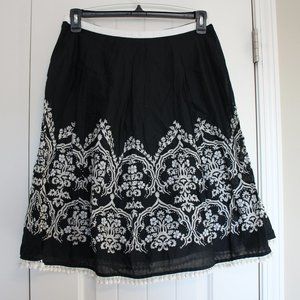 Ann Taylor Loft Embroidered Beaded Pom Pom Skirt 10P